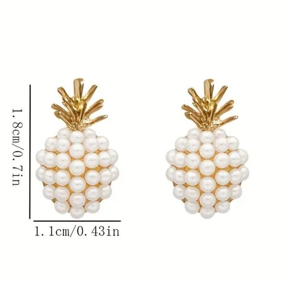 NEW Gold 14k Plated Pineapple Pearl Stud Earrings - Picture 5 of 6